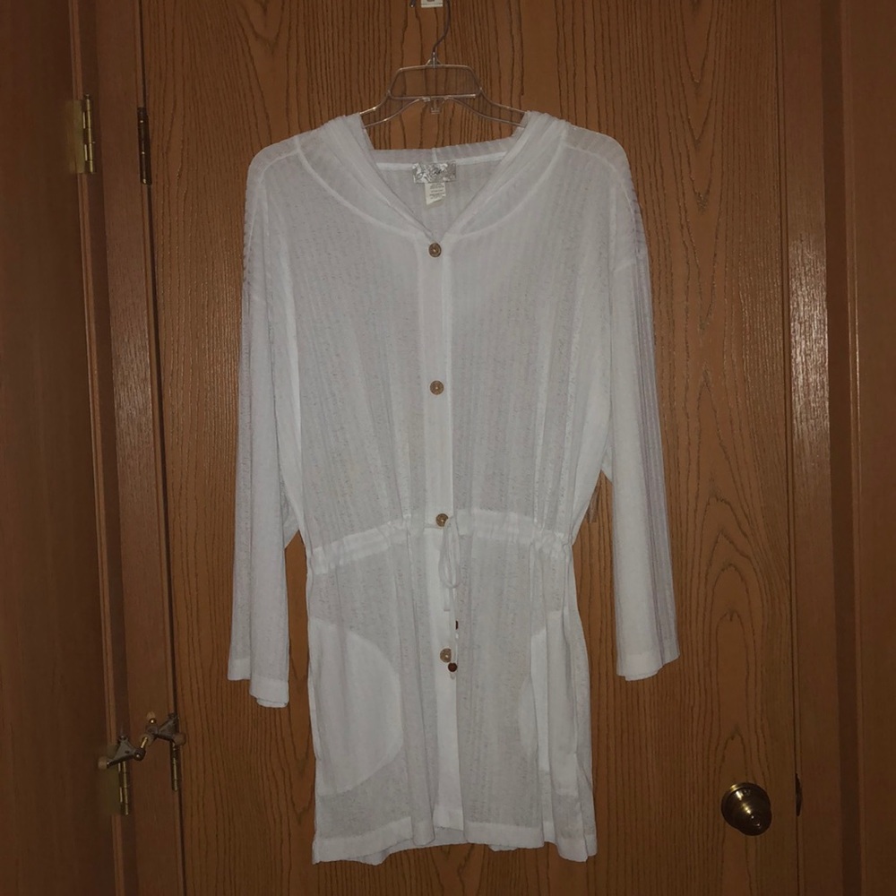 Swim Cover Up White Hooded